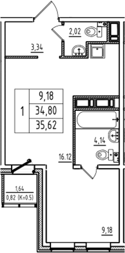 Планировка — Аэросити Club, 2-комн., 35 м²