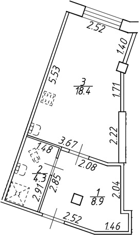 Планировка — Ромашки, Студия, 32 м²