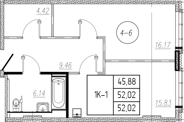 Планировка — Комплекс апарт-отелей VALO, 2-комн., 52 м²