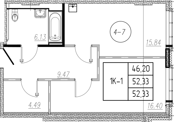 Планировка — Комплекс апарт-отелей VALO, 2-комн., 52 м²