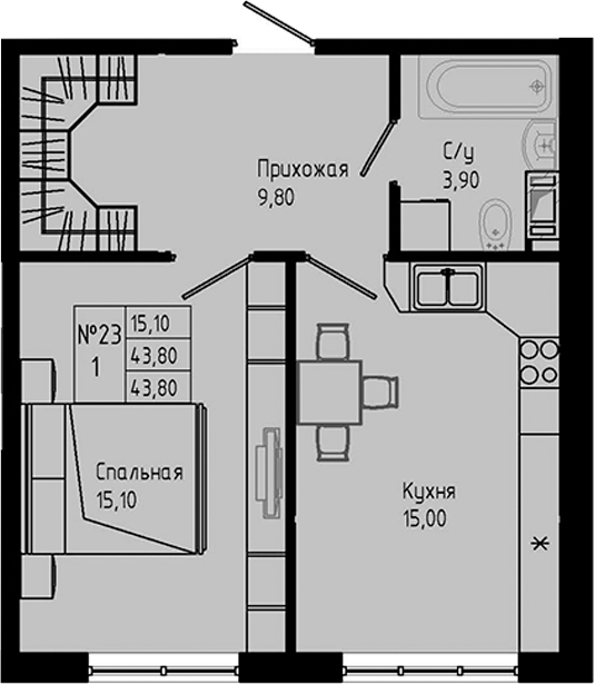 Планировка — PIXEL, 1-комн., 44 м²