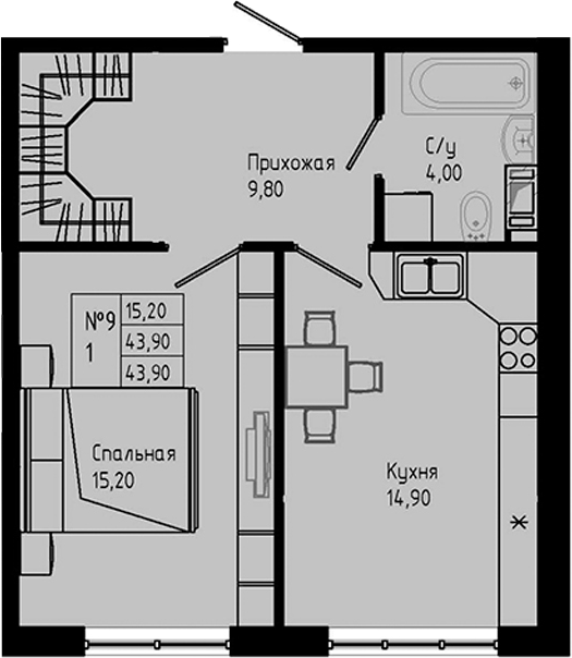 Планировка — PIXEL, 1-комн., 44 м²