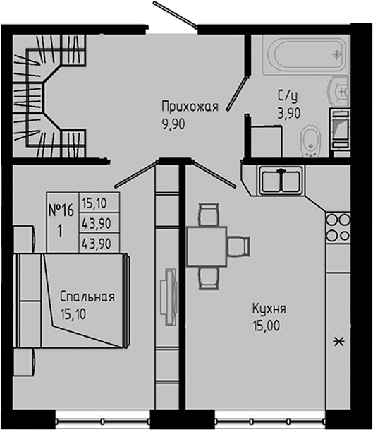 Планировка — PIXEL, 1-комн., 44 м²