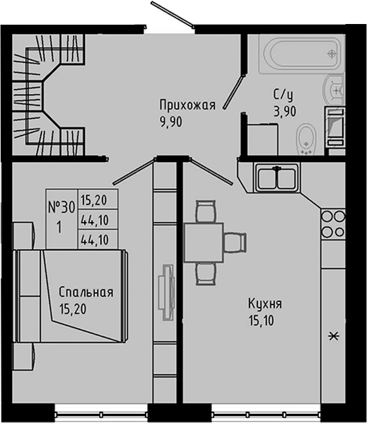 Планировка — PIXEL, 1-комн., 44 м²