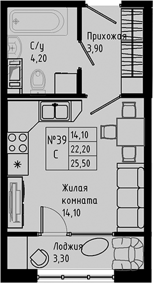 Планировка — PIXEL, Студия, 22 м²