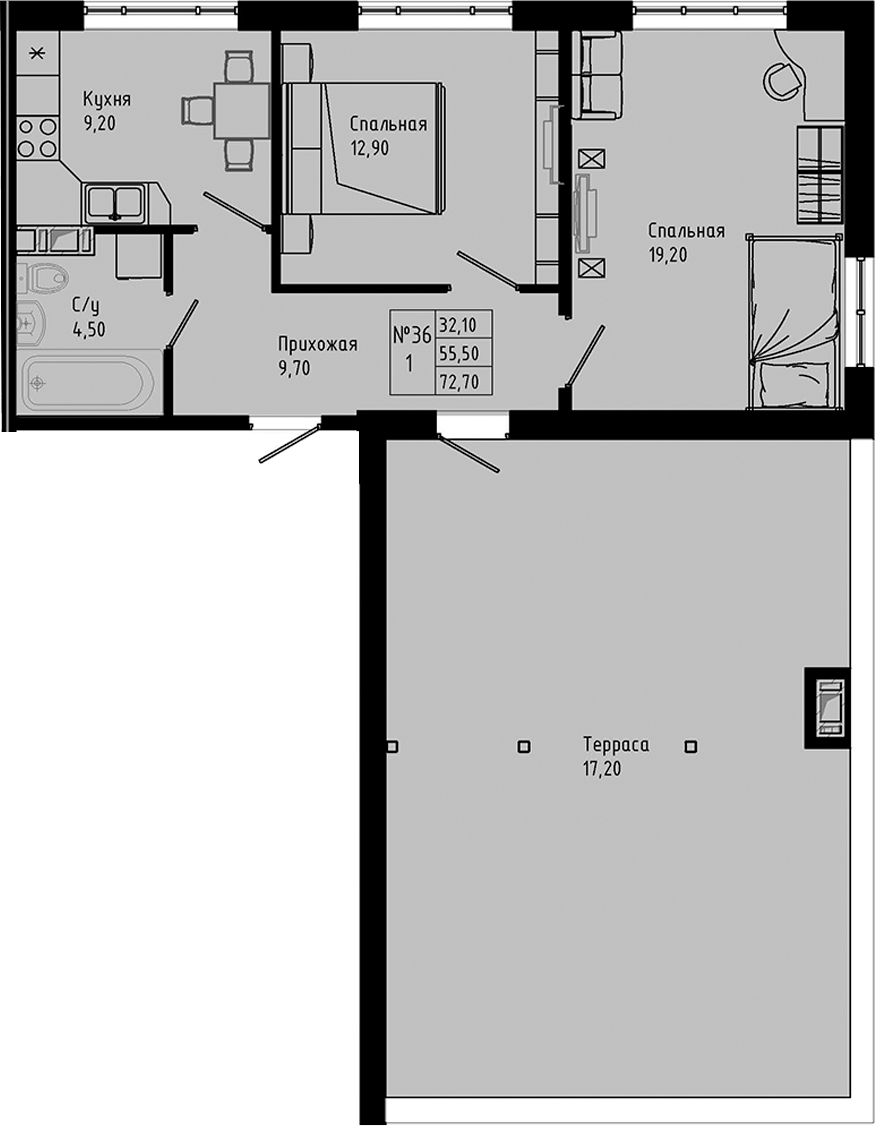 Планировка — PIXEL, 2-комн., 56 м²