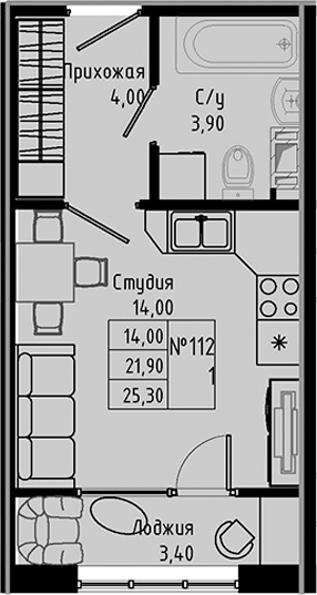 Планировка — PIXEL, Студия, 22 м²