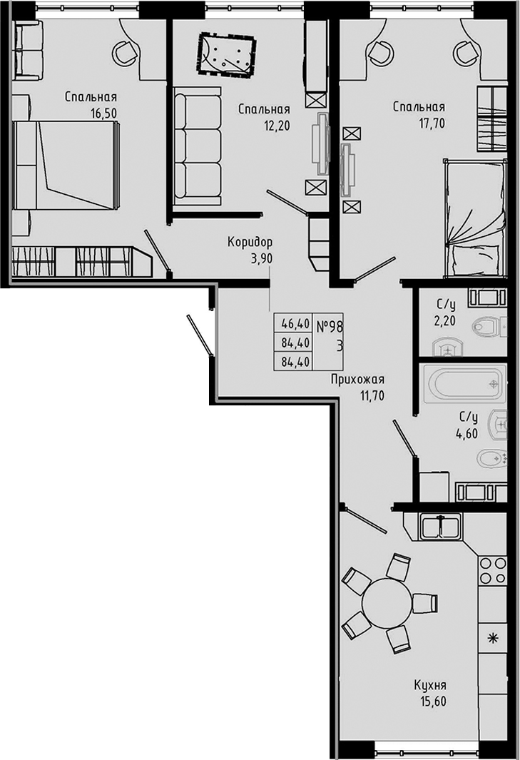 Планировка — PIXEL, 4-комн., 84 м²