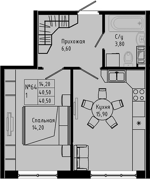 Планировка — PIXEL, 2-комн., 41 м²