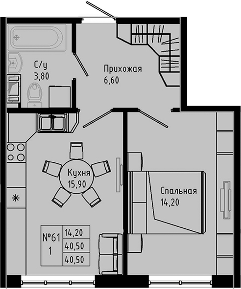 Планировка — PIXEL, 2-комн., 41 м²