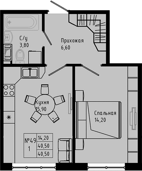 Планировка — PIXEL, 2-комн., 41 м²