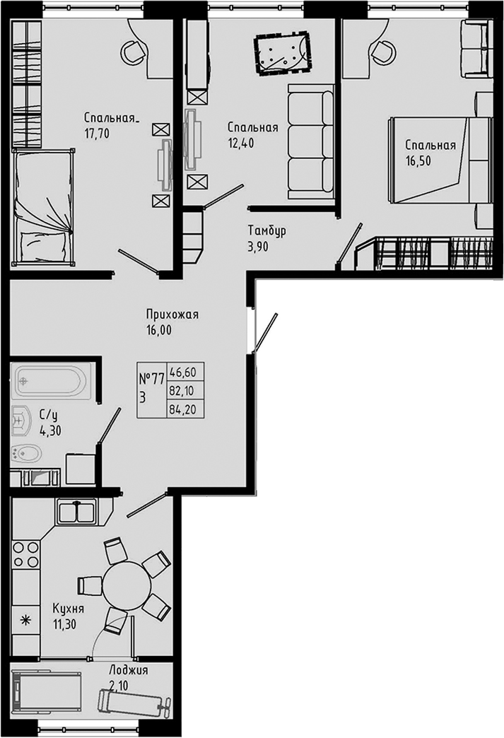 Планировка — PIXEL, 3-комн., 82 м²