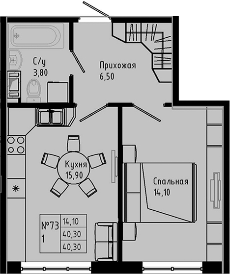 Планировка — PIXEL, 2-комн., 40 м²