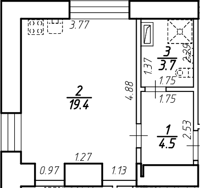 Планировка — Крона, Студия, 28 м²