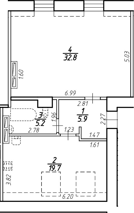Планировка — Крона, 1-комн., 64 м²