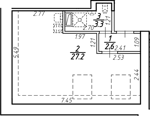 Планировка — Крона, Студия, 33 м²