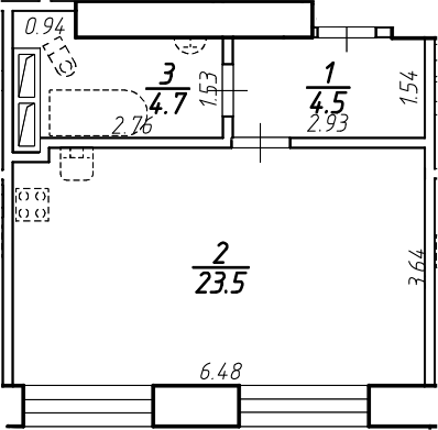 Планировка — Крона, Студия, 33 м²