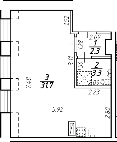 Планировка — Крона, Студия, 37 м²