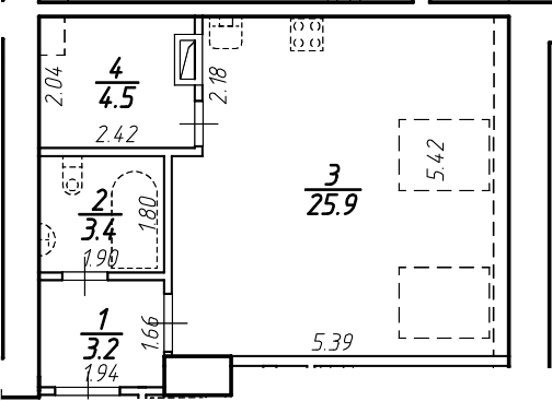 Планировка — Крона, Студия, 37 м²