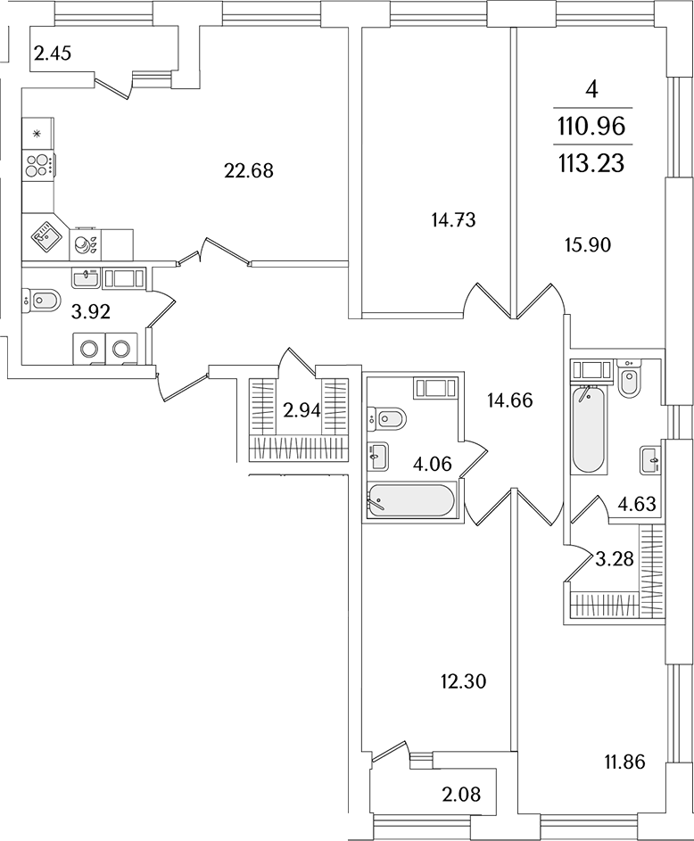 Планировка — БелАрт, 5-комн., 111 м²