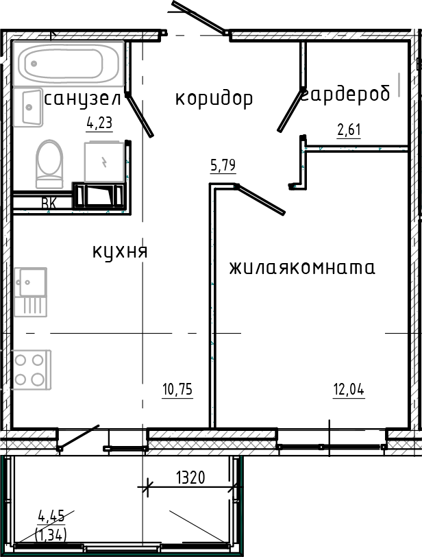 Планировка — Янила Драйв, 1-комн., 35 м²