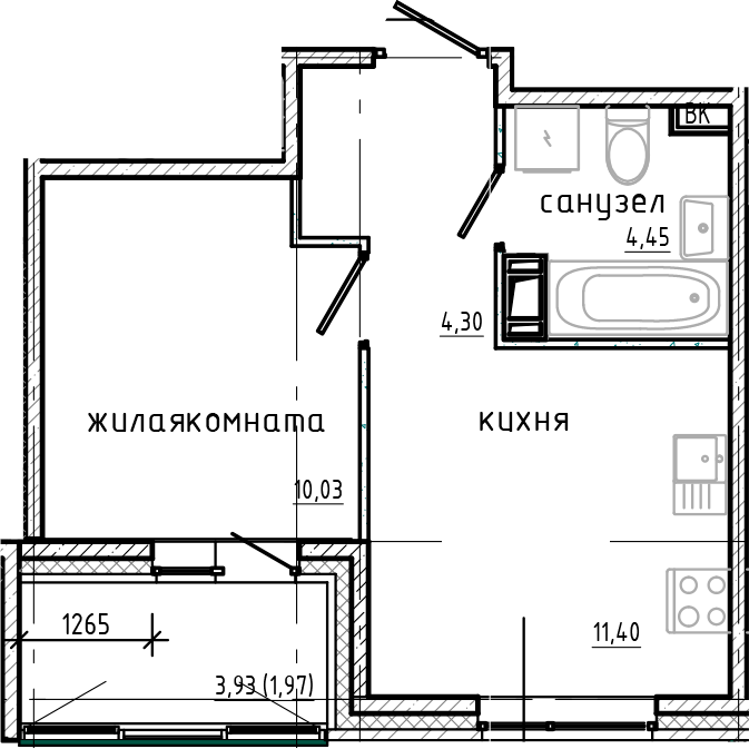 Планировка — Янила Драйв, 1-комн., 30 м²