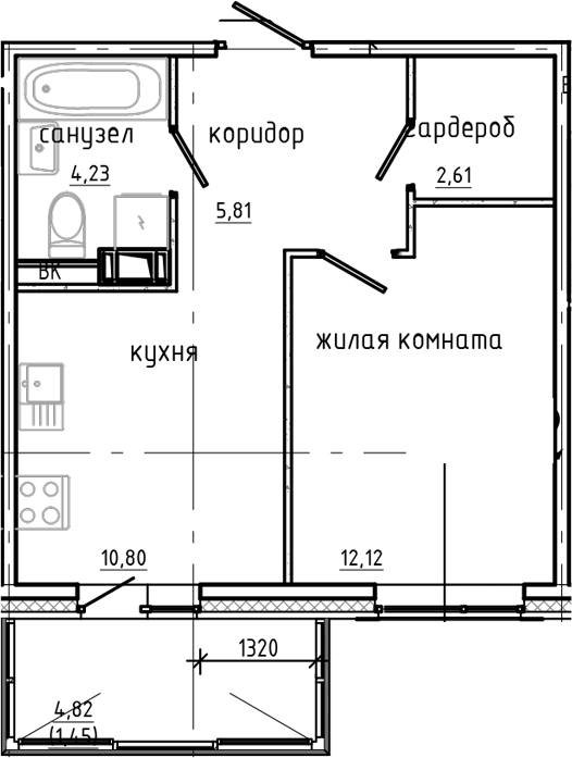Планировка — Янила Драйв, 1-комн., 36 м²