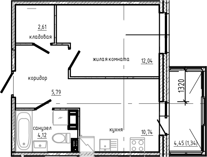 Планировка — Янила Драйв, 1-комн., 35 м²