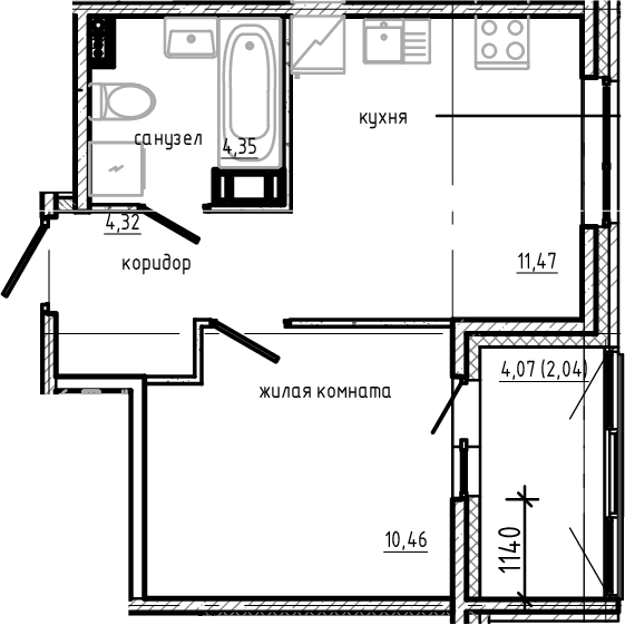 Планировка — Янила Драйв, 1-комн., 31 м²
