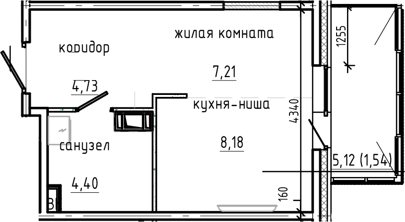Планировка — Янила Драйв, Студия, 25 м²