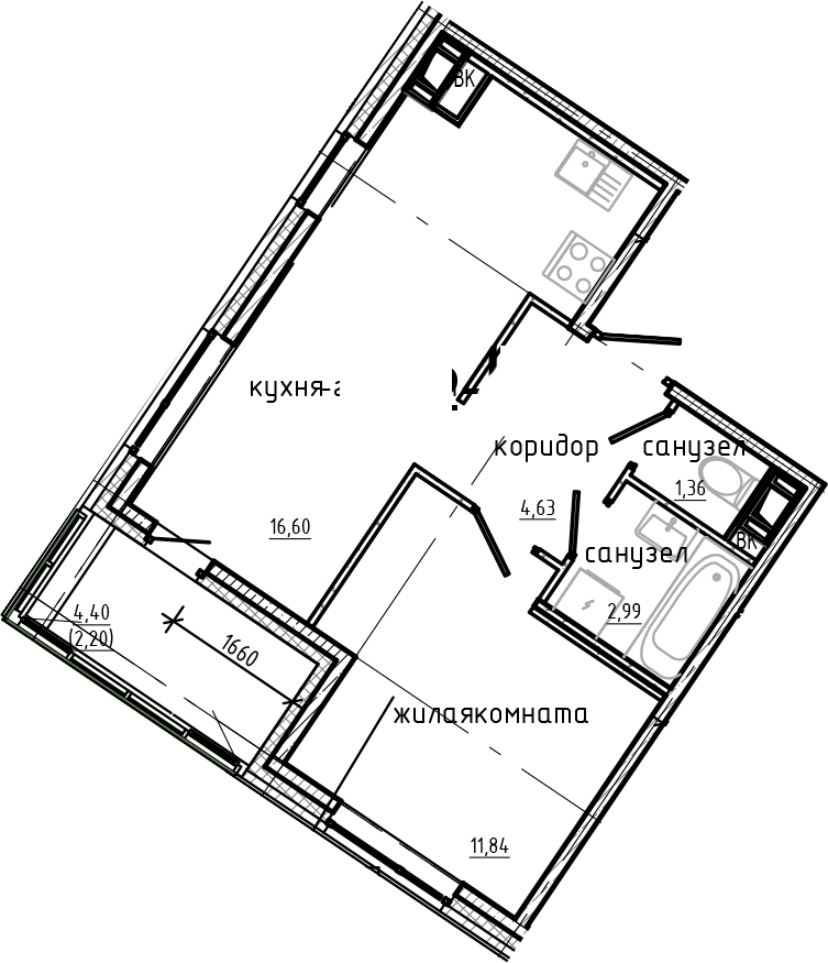 Планировка — Янила Драйв, 2-комн., 37 м²