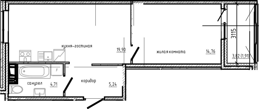 Планировка — Янила Драйв, 2-комн., 45 м²