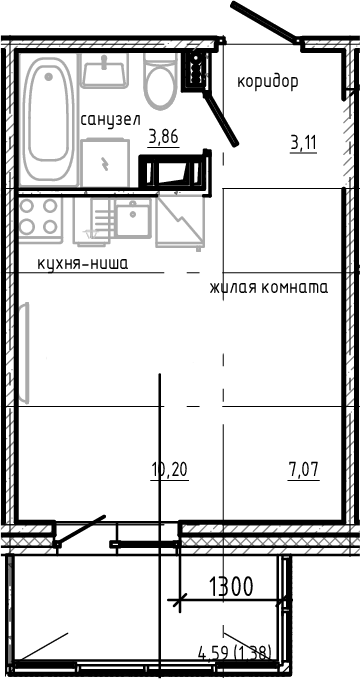 Планировка — Янила Драйв, Студия, 24 м²