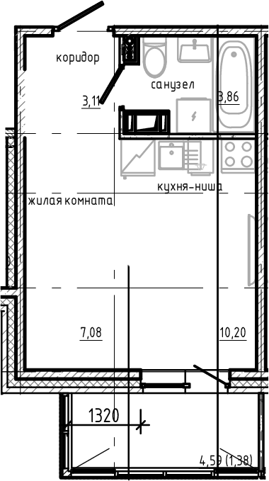 Планировка — Янила Драйв, Студия, 24 м²
