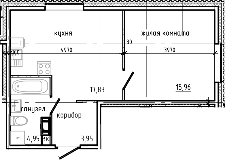 Планировка — Янила Драйв, 1-комн., 43 м²