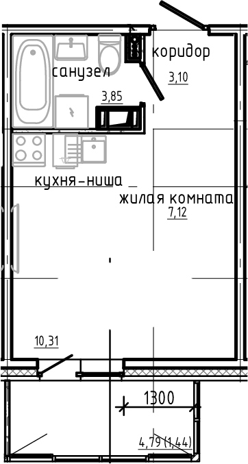 Планировка — Янила Драйв, Студия, 24 м²