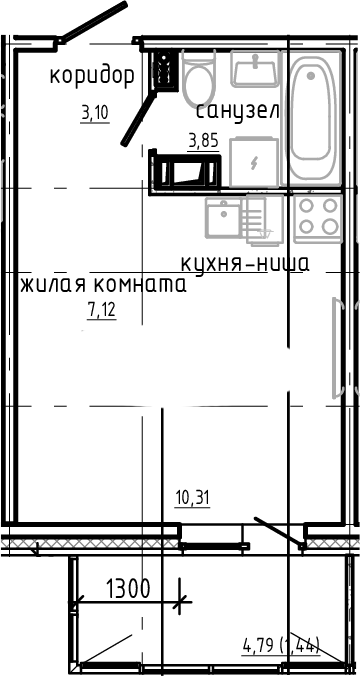 Планировка — Янила Драйв, Студия, 24 м²
