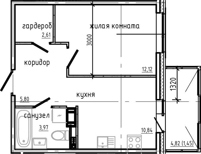 Планировка — Янила Драйв, 1-комн., 35 м²