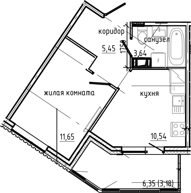 Планировка — Янила Драйв, 1-комн., 31 м²