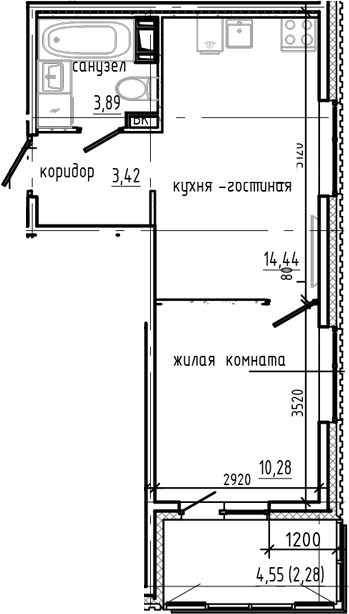 Планировка — Янила Драйв, 2-комн., 32 м²