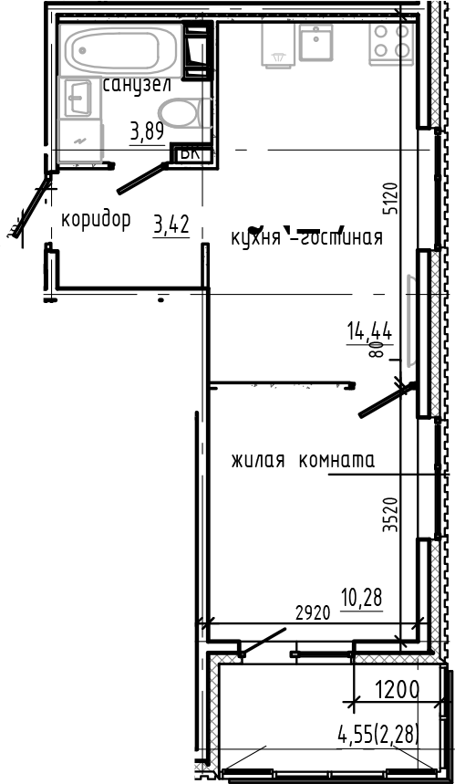 Планировка — Янила Драйв, 2-комн., 32 м²