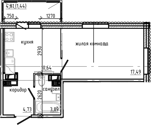 Планировка — Янила Драйв, 1-комн., 37 м²