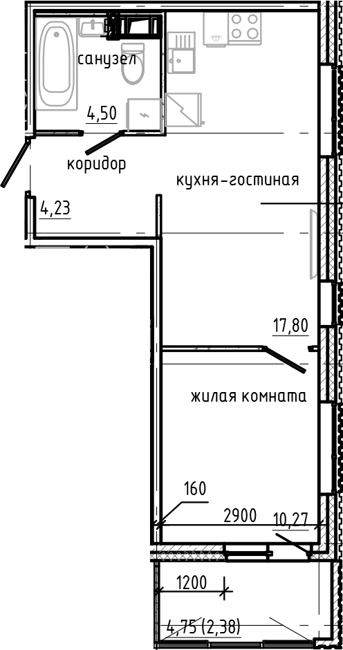 Планировка — Янила Драйв, 2-комн., 37 м²