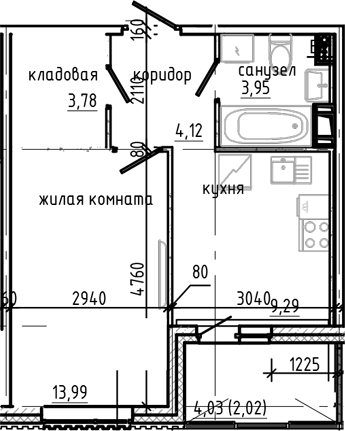 Планировка — Янила Драйв, 1-комн., 35 м²