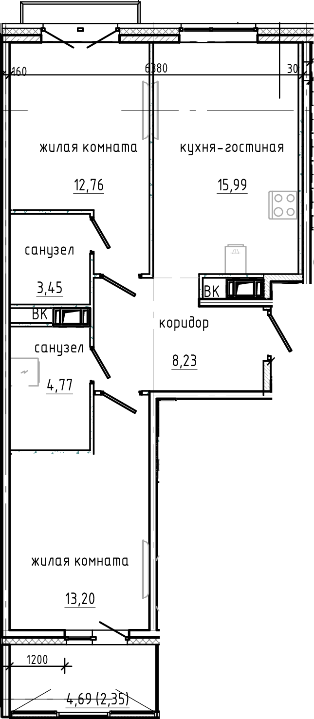 Планировка — Янила Драйв, 3-комн., 58 м²