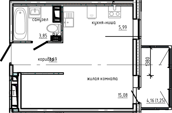 Планировка — Янила Драйв, Студия, 29 м²