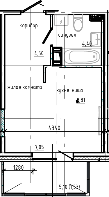 Планировка — Янила Драйв, Студия, 25 м²
