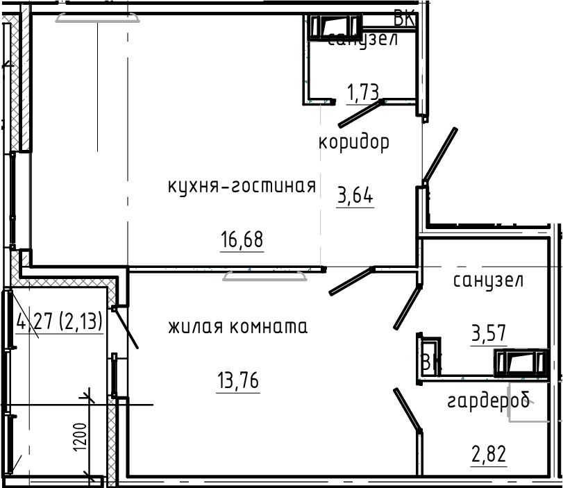 Планировка — Янила Драйв, 2-комн., 42 м²