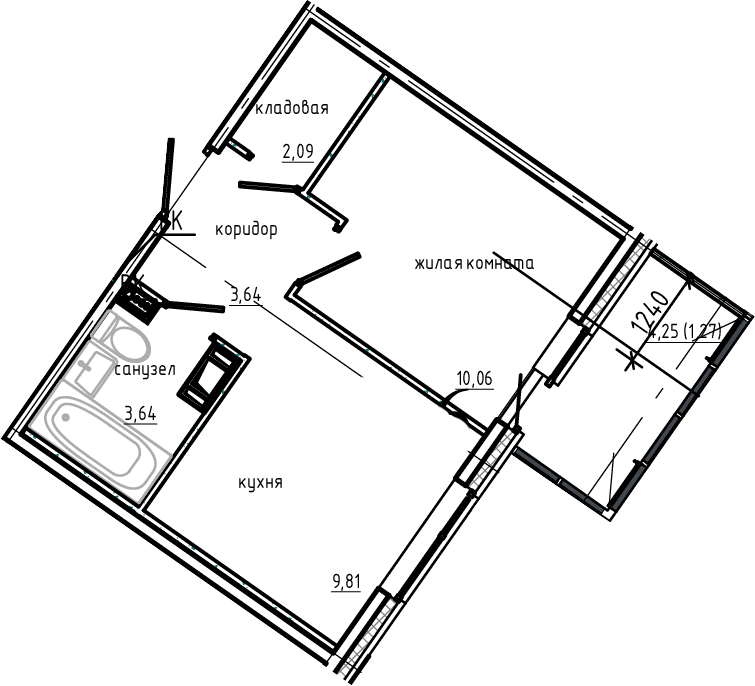 Планировка — Янила Драйв, 1-комн., 29 м²