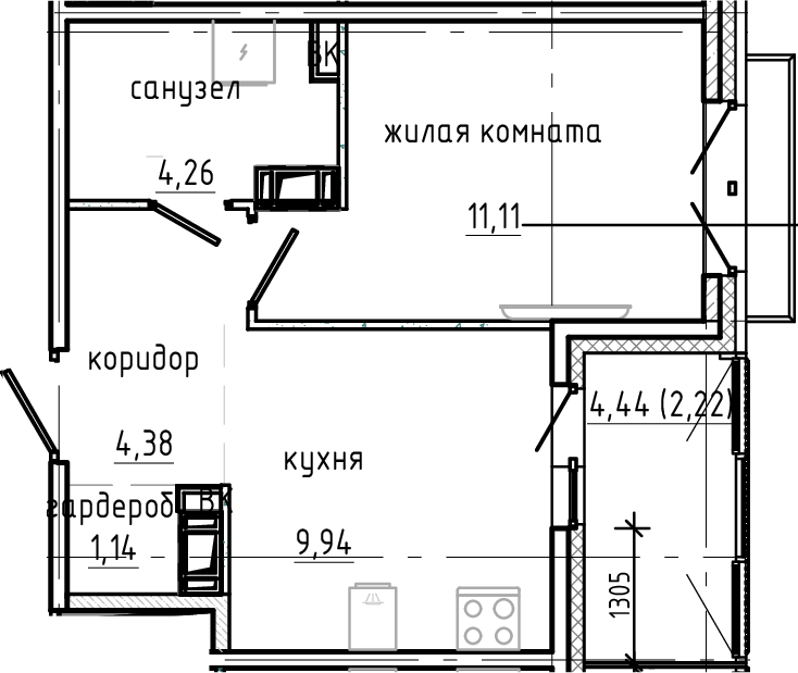 Планировка — Янила Драйв, 1-комн., 31 м²